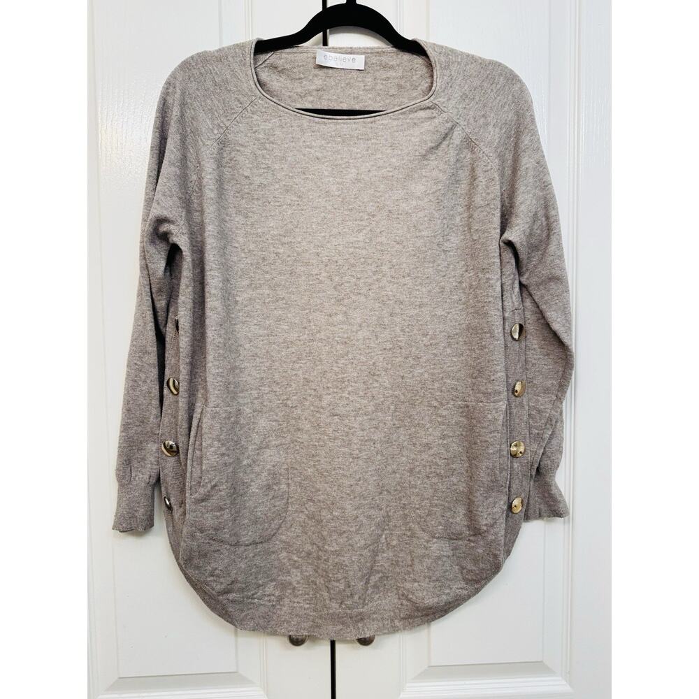 ebelieve Tunic Small (fits Medium) Toupe Side Buttons Front Pockets Comfortable